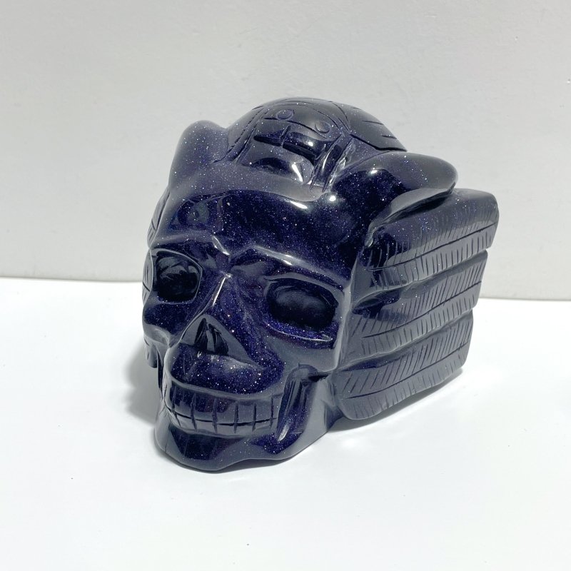 3 Pieces Blue Sandstone Indian Skull Carving - Wholesale Crystals