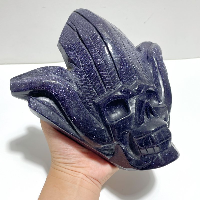 3 Pieces Blue Sandstone Indian Skull Carving - Wholesale Crystals