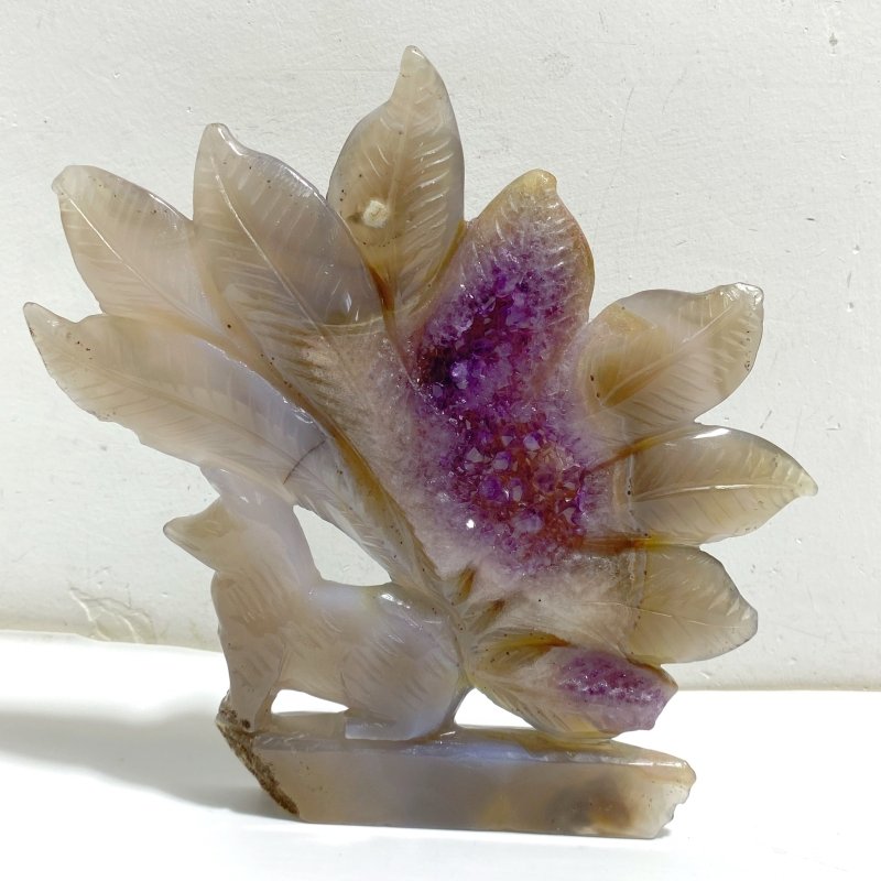 3 Pieces Geode Agate Druzy Nine-tailed Fox Carving (Defective) -Wholesale Crystals