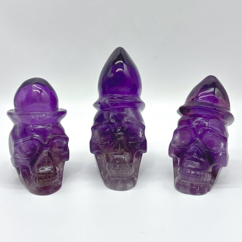 3 Pieces High Quality Amethyst Skull Carving - Wholesale Crystals