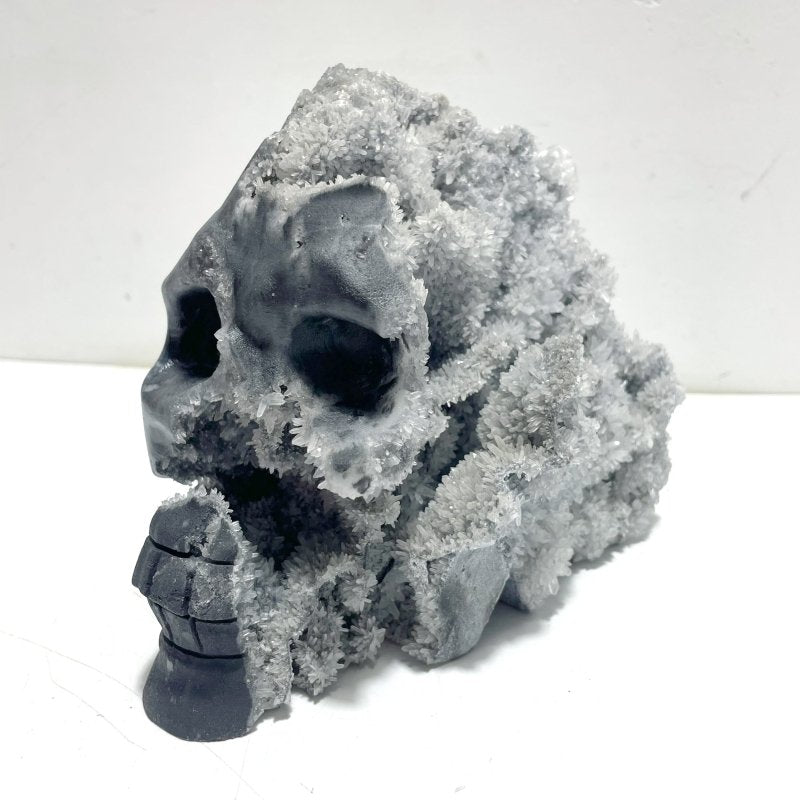 3 Pieces Large Black Clear Quartz Cluster Skull Carving - Wholesale Crystals