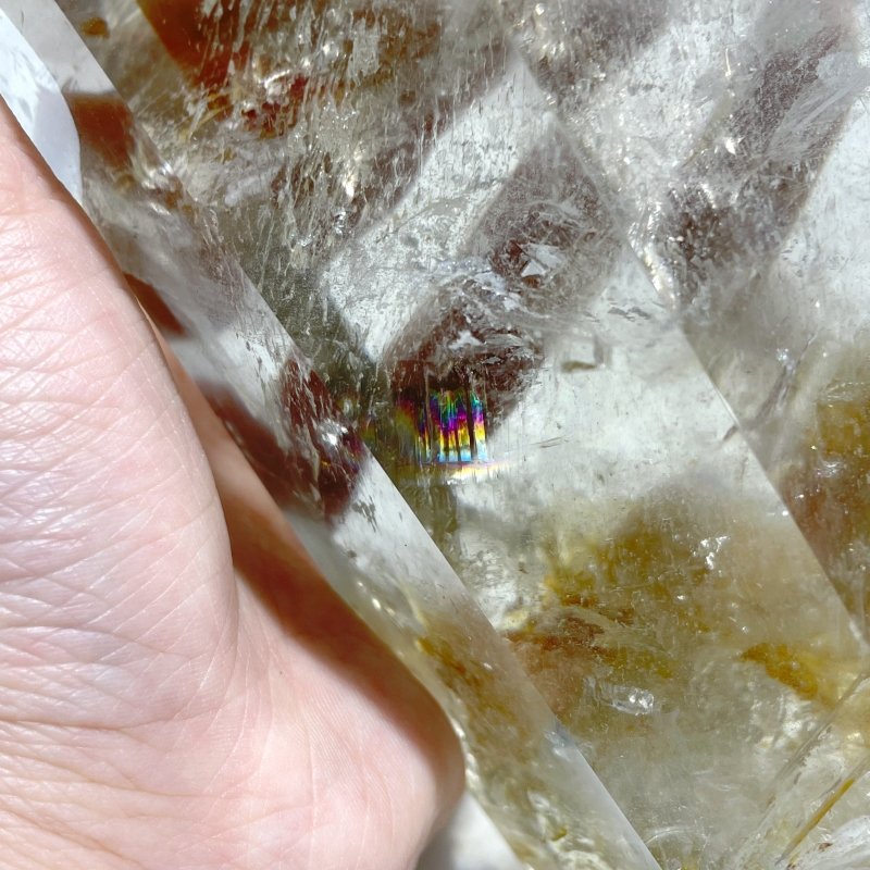 3 Pieces Large Golden Hematoid Quartz Crystal Point Raw Bottom With Rainbow - Wholesale Crystals
