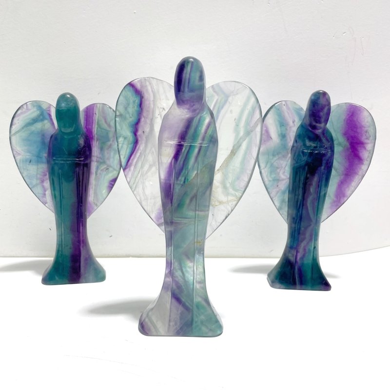 3 Pieces Large Rainbow Fluorite Angel Carving - Wholesale Crystals
