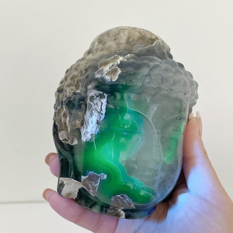 3 Pieces Volcano Agate Buddha Head Carving(UV - Reactive) - Wholesale Crystals
