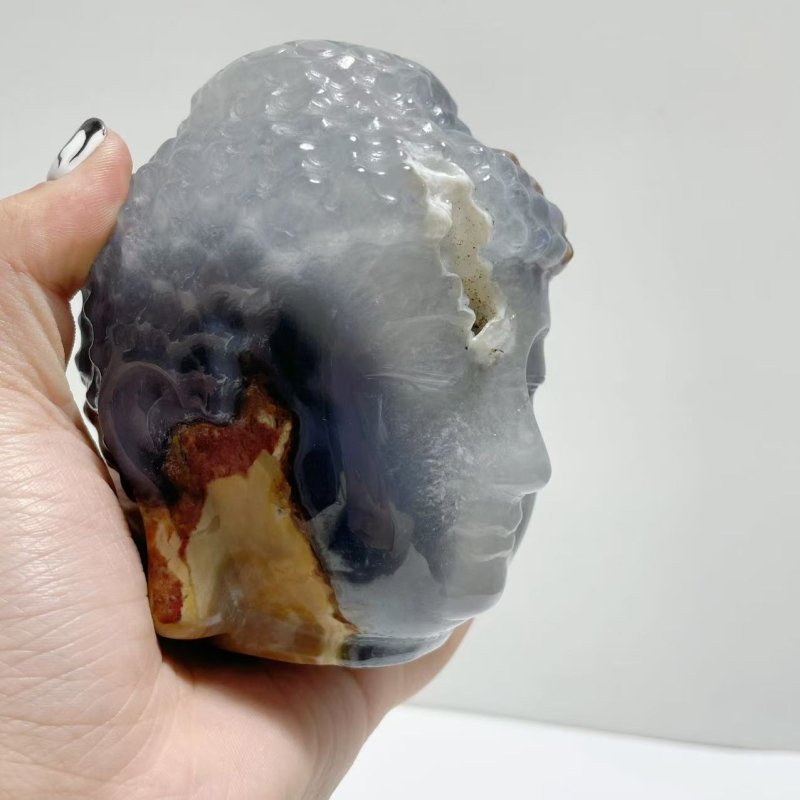3 Pieces Volcano Agate Buddha Head Carving(UV - Reactive) - Wholesale Crystals