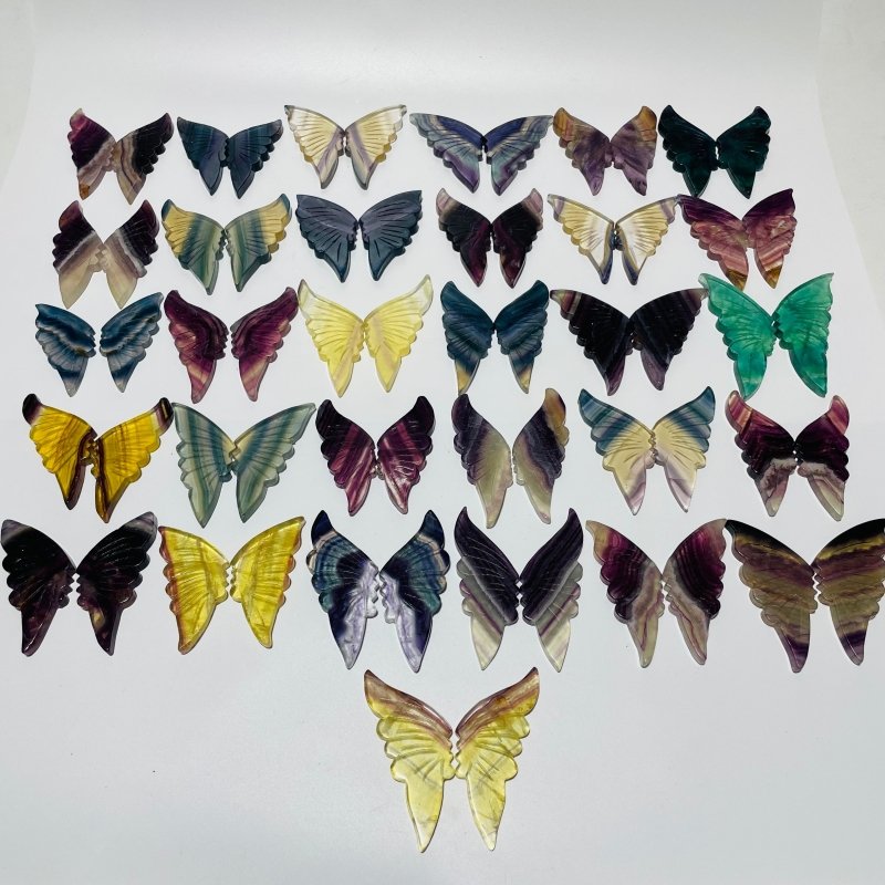 31 Pairs Rainbow Fluorite Butterfly Carving (A1BTF) - Wholesale Crystals