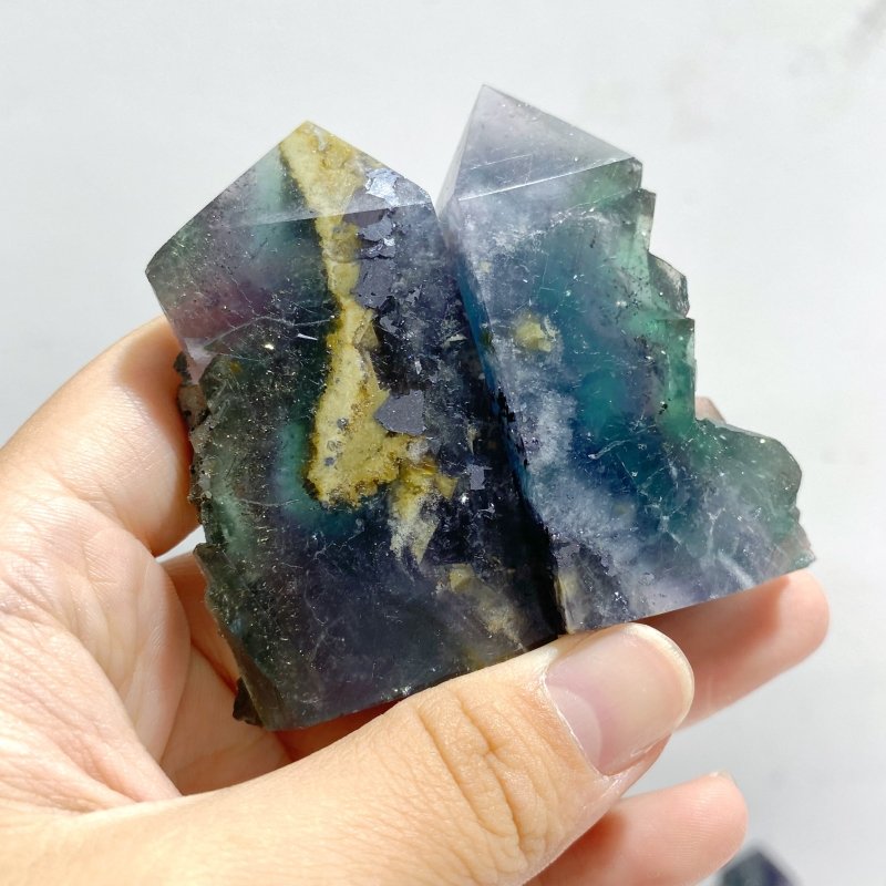 33 Pieces Blue Fluorite Mixed Pyrite Raw Side Tower -Wholesale Crystals