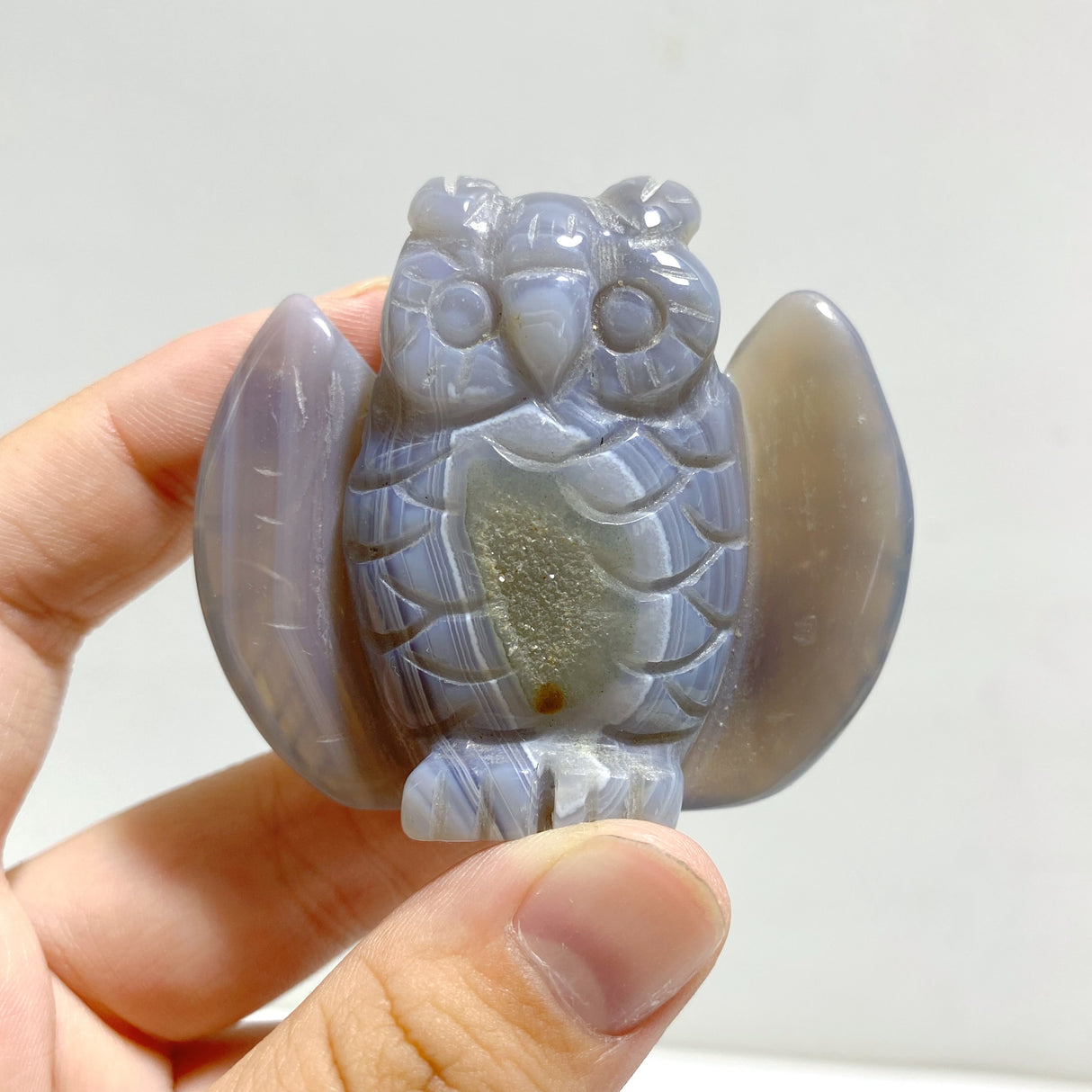 18 Pieces Geode Druzy Agate Owl Carving