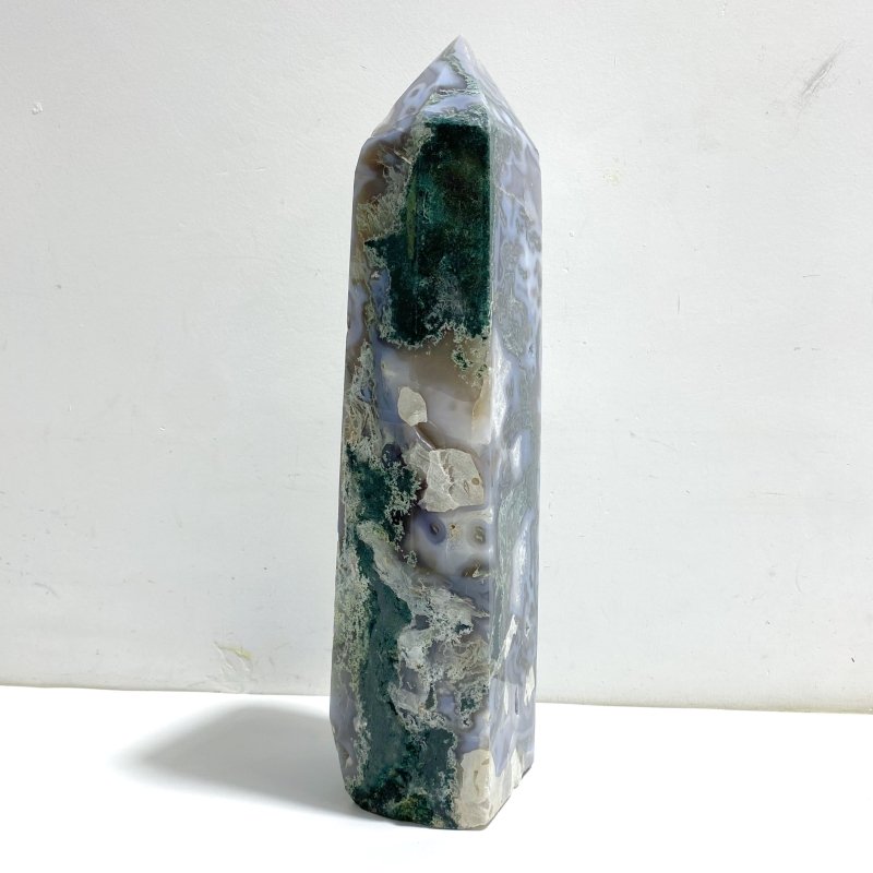 36.5CM Large Geode Druzy Moss Agate Four - sided Point - Wholesale Crystals