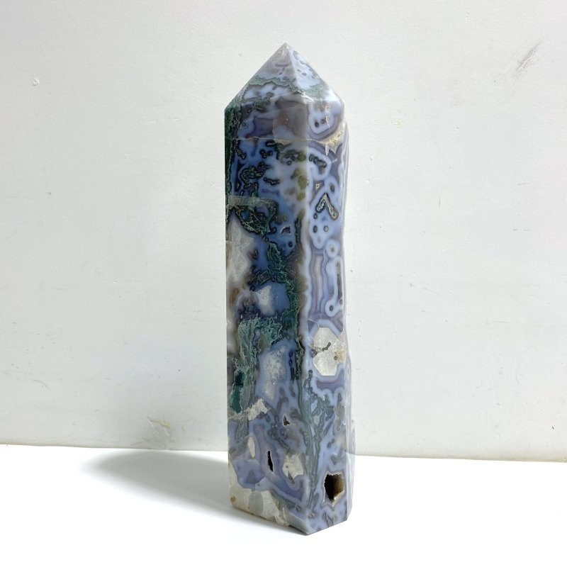 36.5CM Large Geode Druzy Moss Agate Four - sided Point - Wholesale Crystals