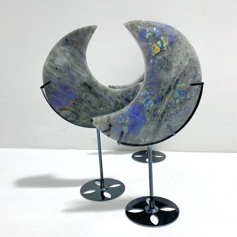 4 Pieces Beautiful Labradorite Moon Carving With Stand - Wholesale Crystals