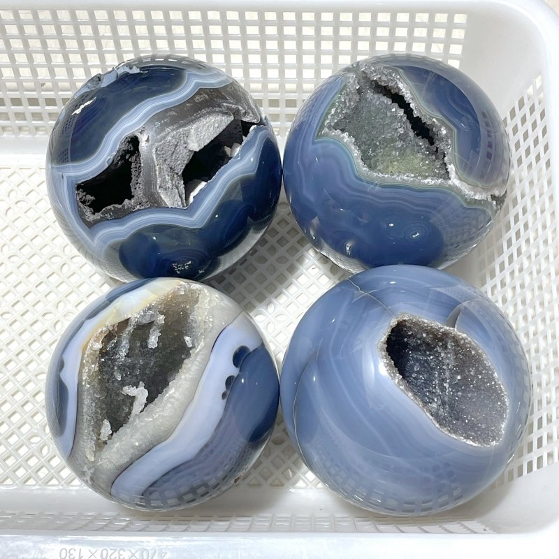 4 Pieces Geode Druzy Agate Spheres Ball - Wholesale Crystals
