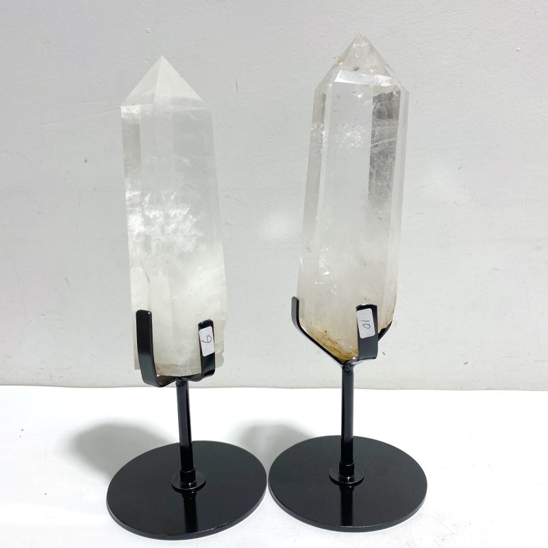 4 Pieces Large Clear Quartz Point Raw Bottom With Stand 5 - Wholesale Crystals
