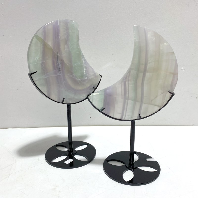 4 Pieces Large Fluorite Moon Carving With Stand - Wholesale Crystals