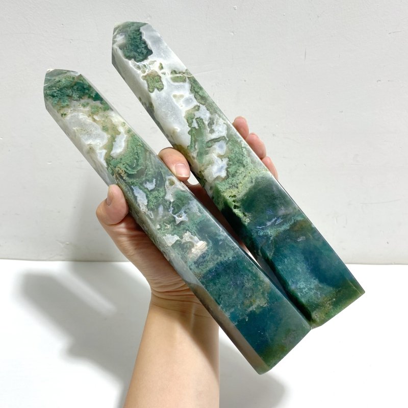 4 Pieces Large Moss Agate Tower Points -Wholesale Crystals
