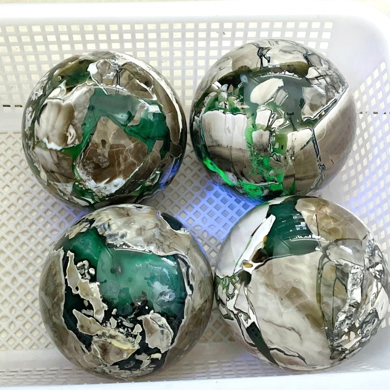4 Pieces Large Volcano Agate Sphere (UV REACTIVE) - Wholesale Crystals