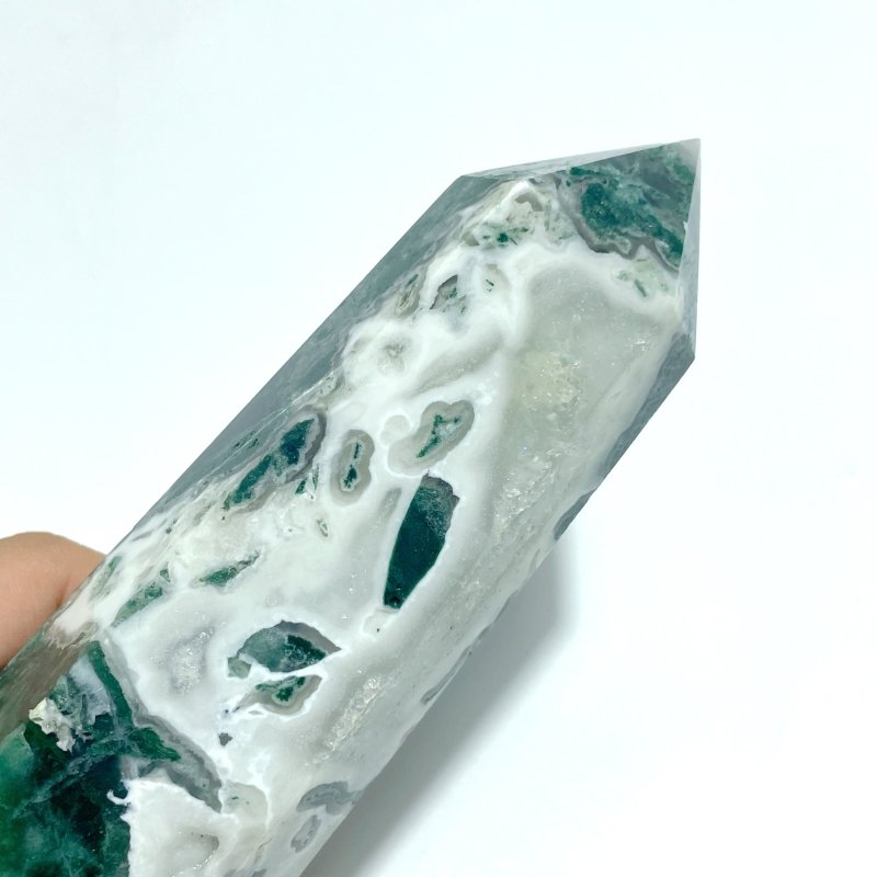 4 Pieces Tall Geode Druzy Moss Agate Tower Points - Wholesale Crystals