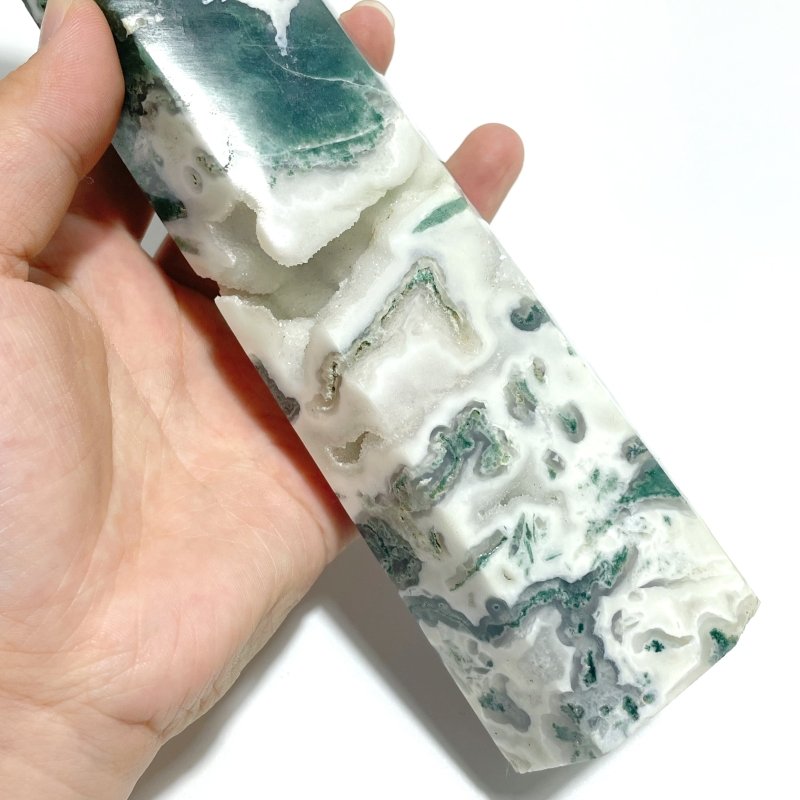 4 Pieces Tall Geode Druzy Moss Agate Tower Points - Wholesale Crystals