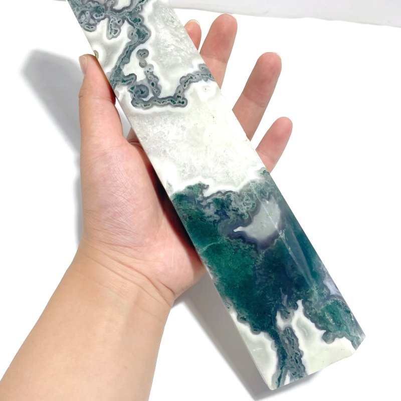 4 Pieces Tall Geode White Moss Agate Points - Wholesale Crystals