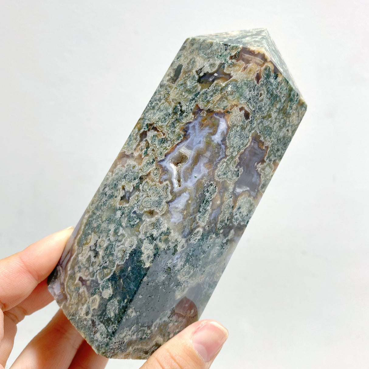 11 Pieces Moss Agate Four-Sided Tower Points