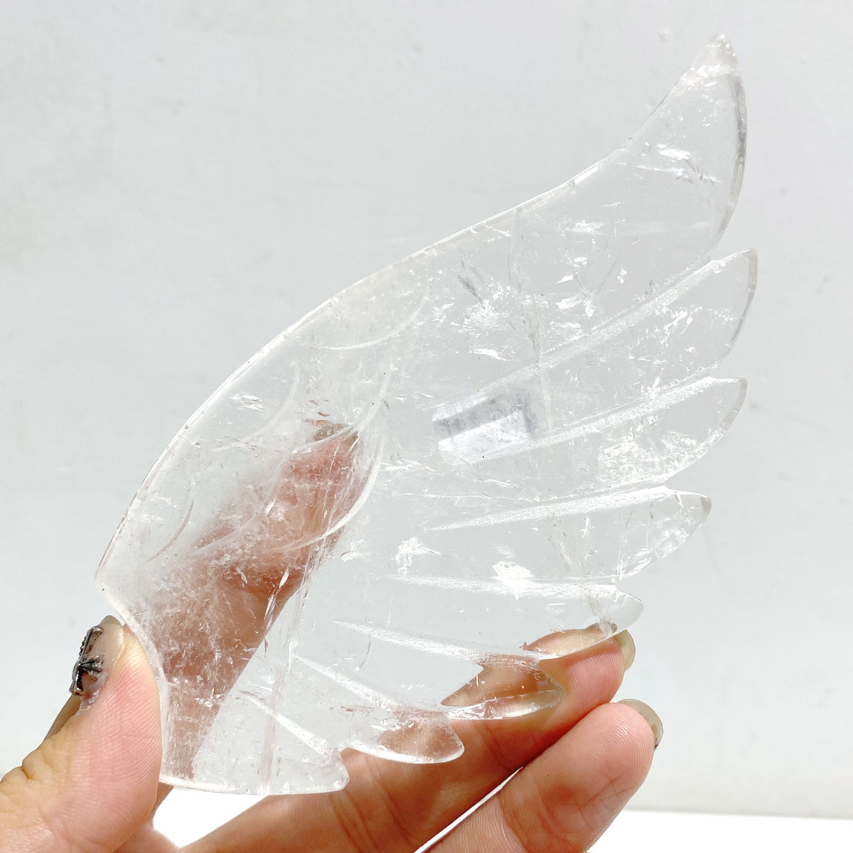 Unique Clear Quartz Heart Wing Carving With Stand