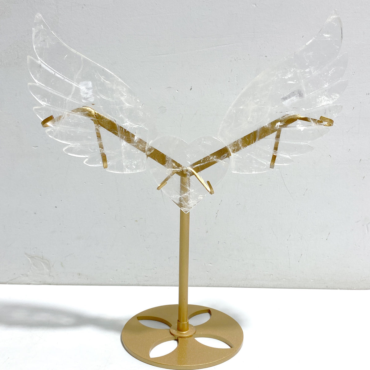 Unique Clear Quartz Heart Wing Carving With Stand