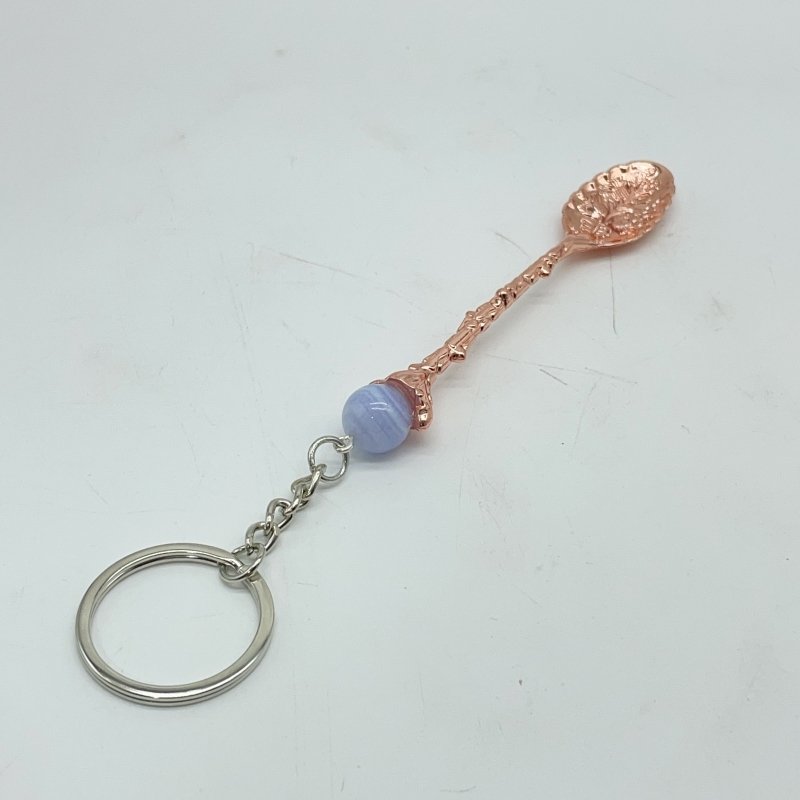 5 Colors Coffee Spoon Keychain With Blue Lace Agate Sphere Wholesale -Wholesale Crystals