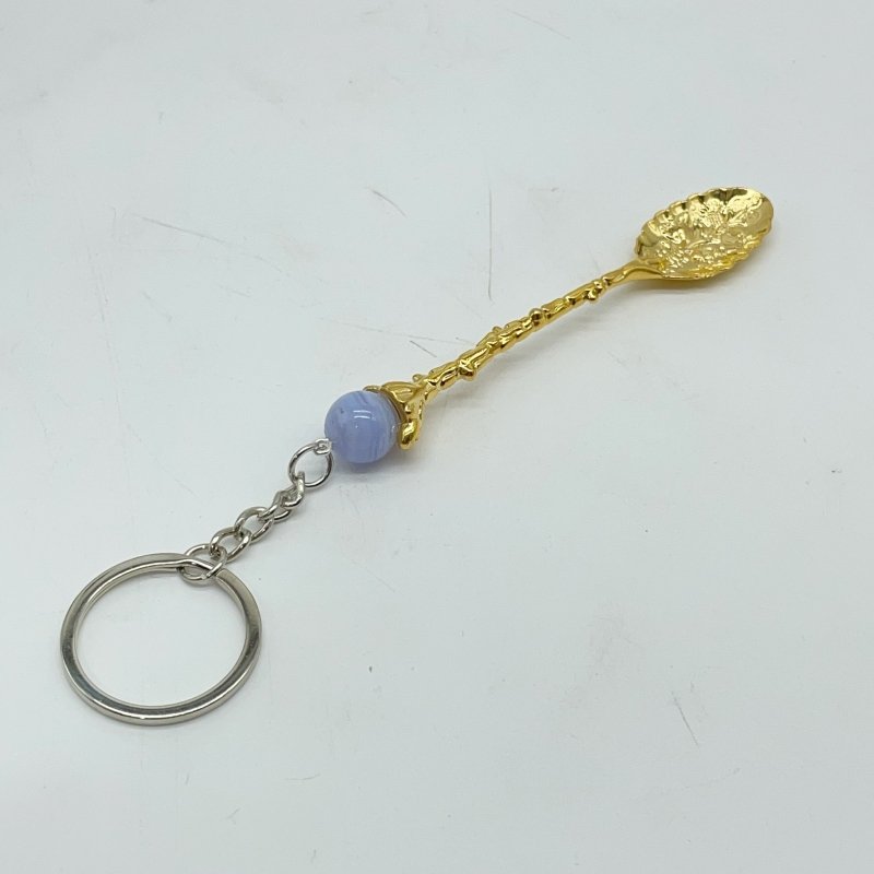 5 Colors Coffee Spoon Keychain With Blue Lace Agate Sphere Wholesale -Wholesale Crystals