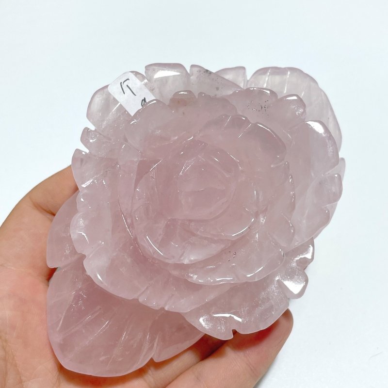 5 Pairs Beautiful Rose Quartz Flower Carving With Stand - Wholesale Crystals