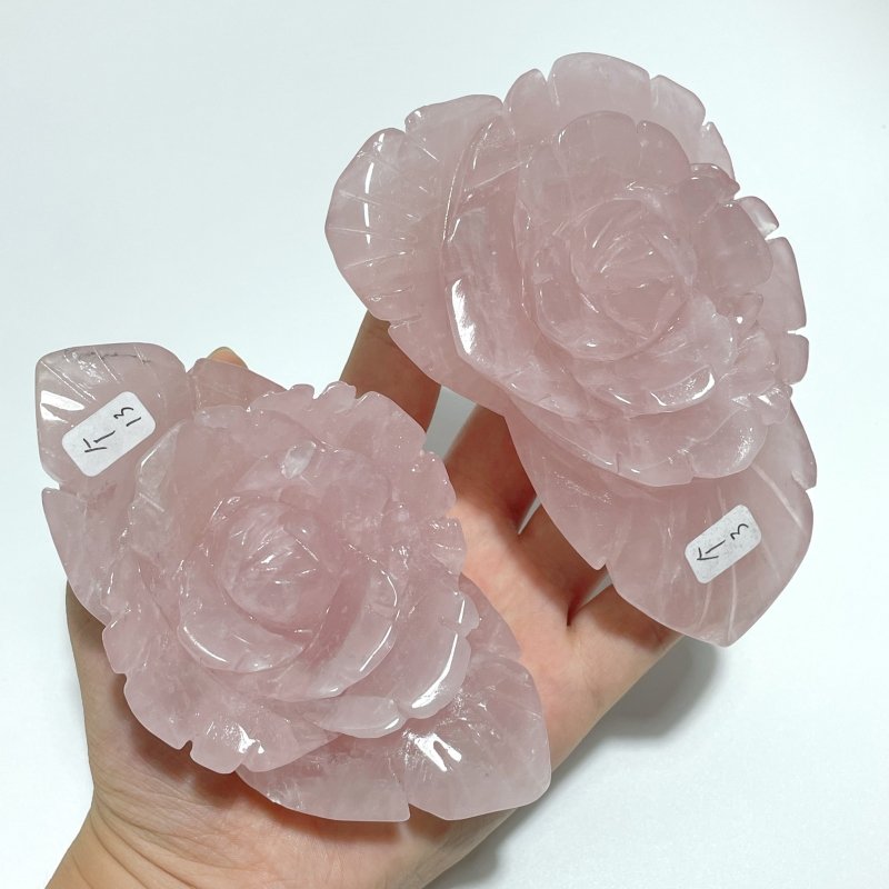 5 Pairs Beautiful Rose Quartz Flower Carving With Stand - Wholesale Crystals