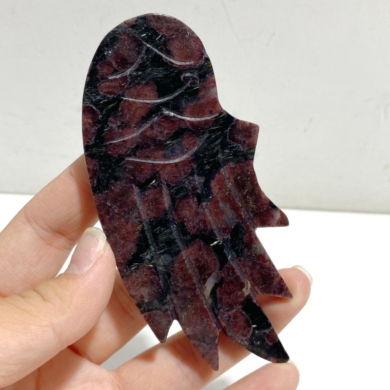 5 Pairs Garnet Mixed Astrophyllite Angel Wing Carving With Stand -Wholesale Crystals