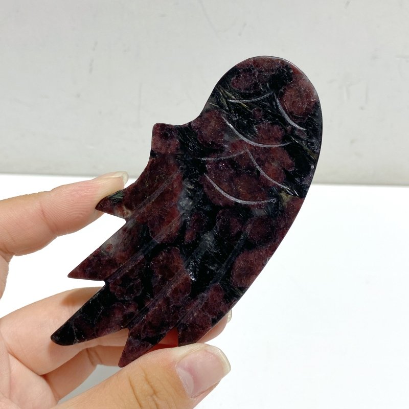 5 Pairs Garnet Mixed Astrophyllite Angel Wing Carving With Stand -Wholesale Crystals