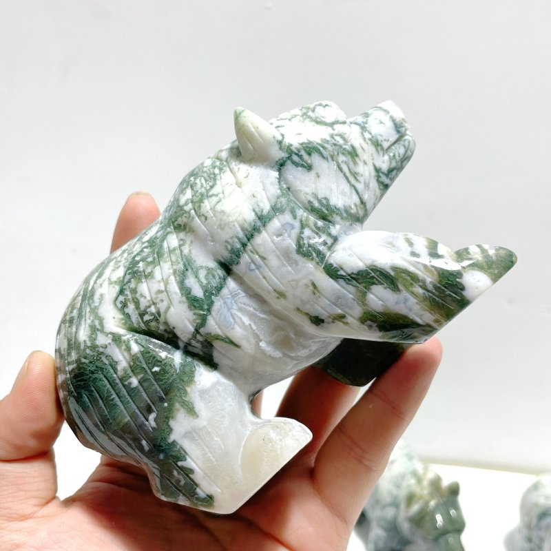 5 Pieces Beautiful Moss Agate Bear Carving - Wholesale Crystals