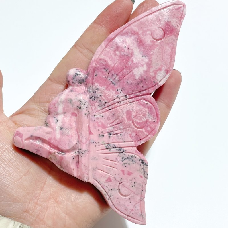 5 Pieces Beautiful Rhodochrosite Butterfly Fairy Carving - Wholesale Crystals