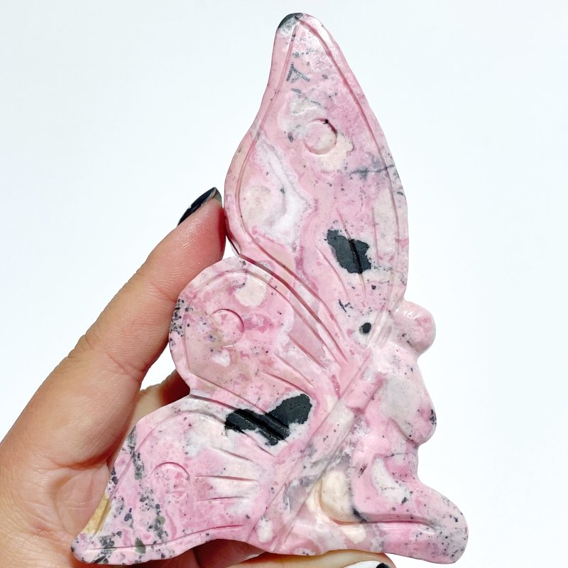 5 Pieces Beautiful Rhodochrosite Butterfly Fairy Carving - Wholesale Crystals