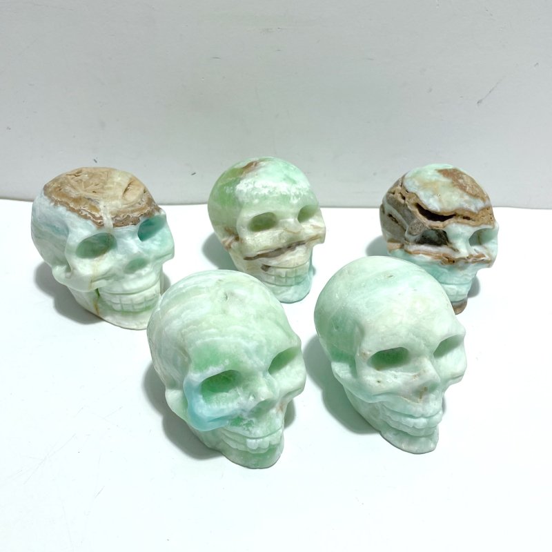 5 Pieces Green Calcite Skull Carving - Wholesale Crystals