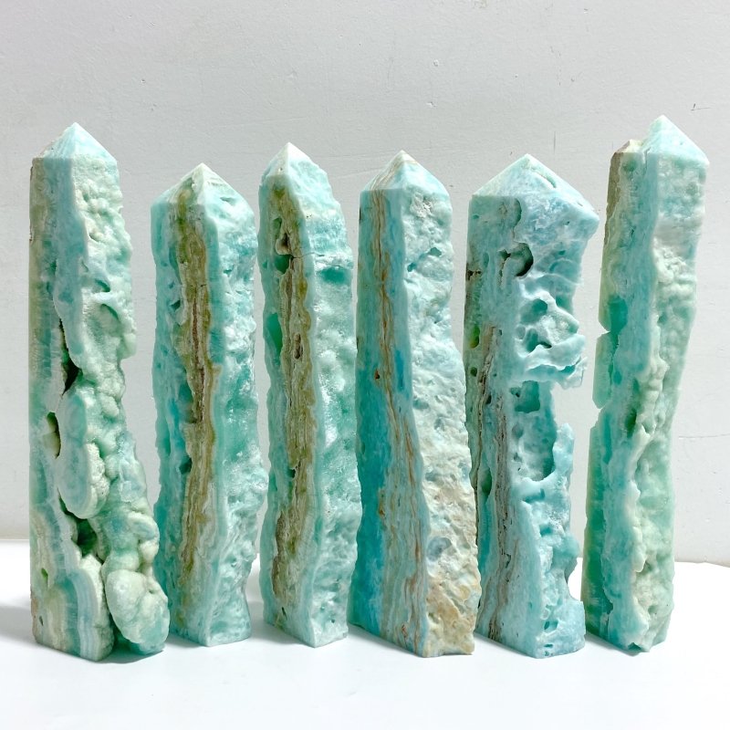 5 Pieces Large Blue Hemimorphite Four-Sided Tower Raw Side -Wholesale Crystals