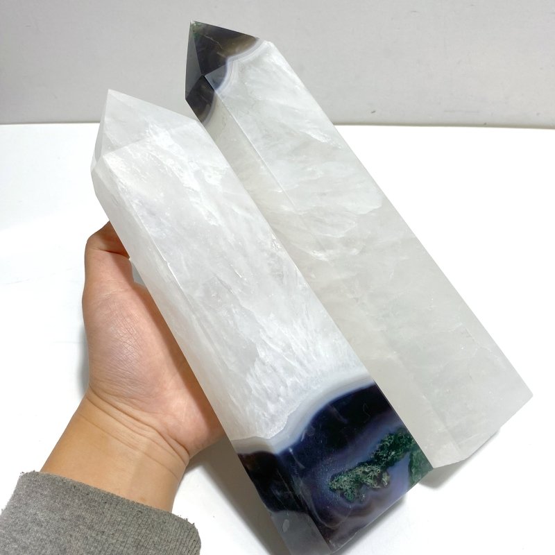 5 Pieces Large Green Moss Agate Point - Wholesale Crystals