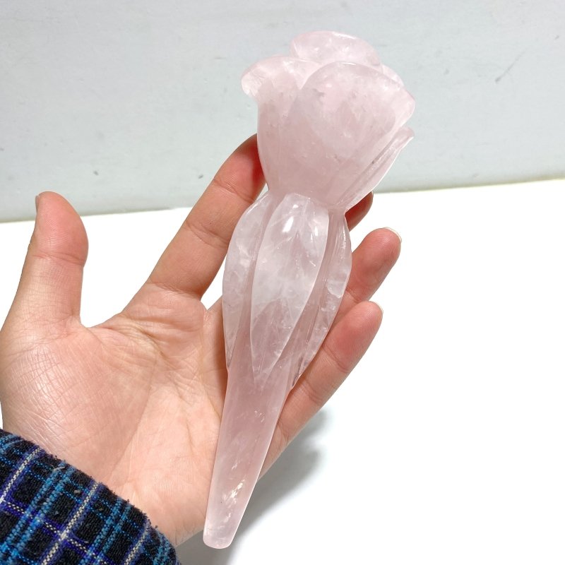 5 Pieces Rose Quartz Chevron Amethyst Flower Carving With Stand - Wholesale Crystals