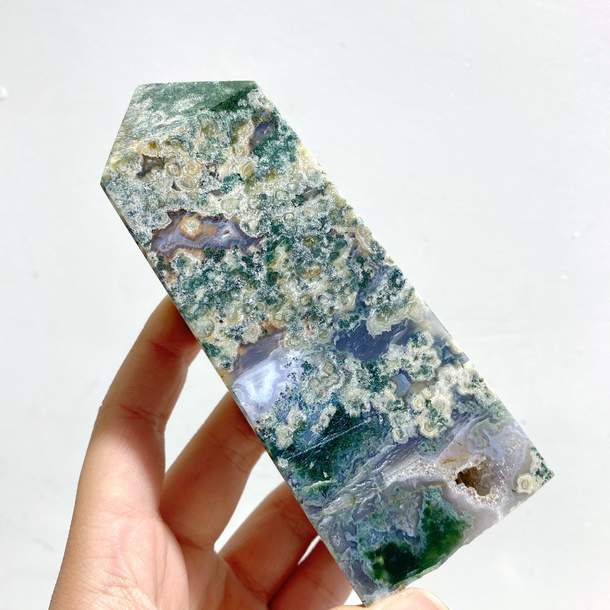 11 Pieces Moss Agate Four-Sided Tower Points