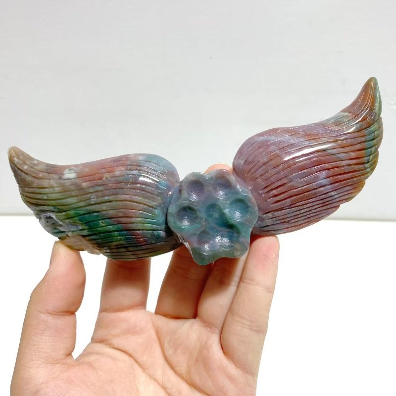 6 Pairs Unique Ocean Jasper Cat Paws Wing Carving With Stand - Wholesale Crystals