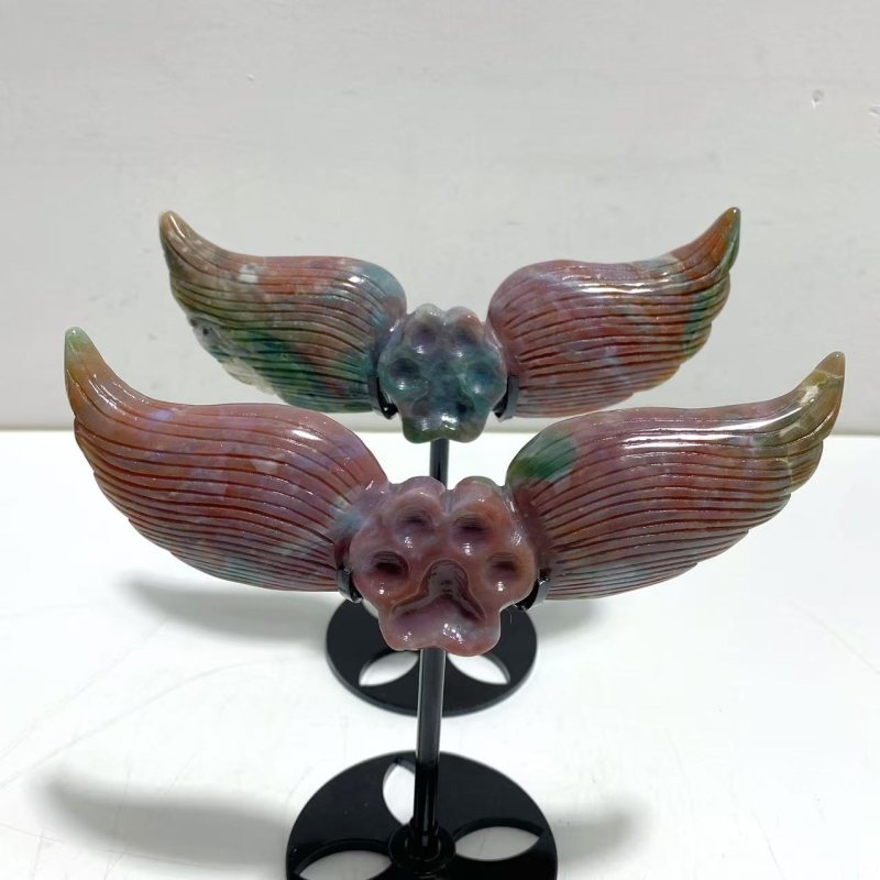 6 Pairs Unique Ocean Jasper Cat Paws Wing Carving With Stand - Wholesale Crystals