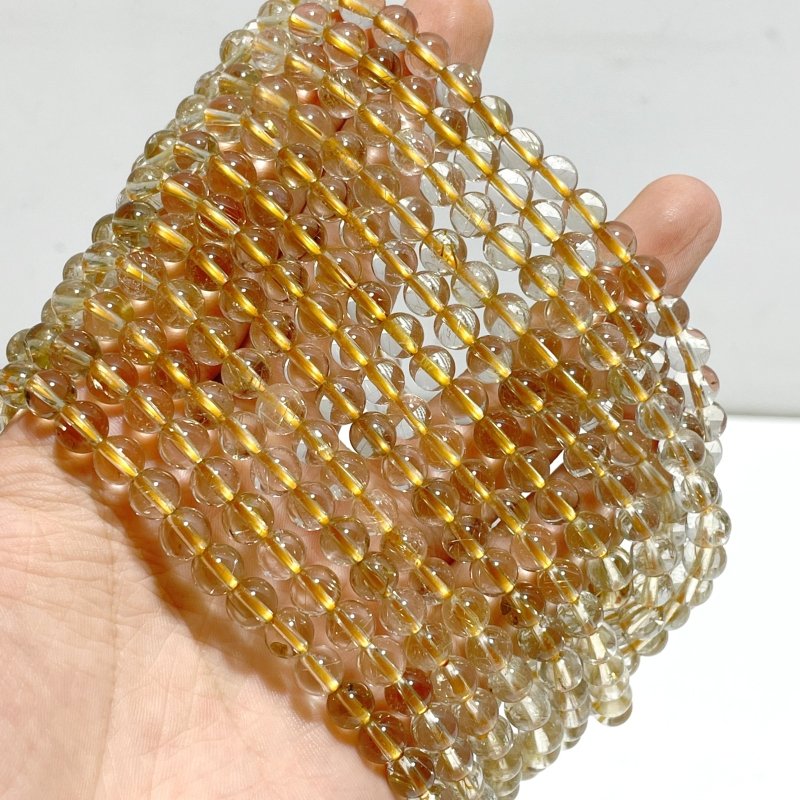 6 Pieces 6mm Rutile Quartz Beads 3 - Loop Bracelet/Necklace For DIY - Wholesale Crystals