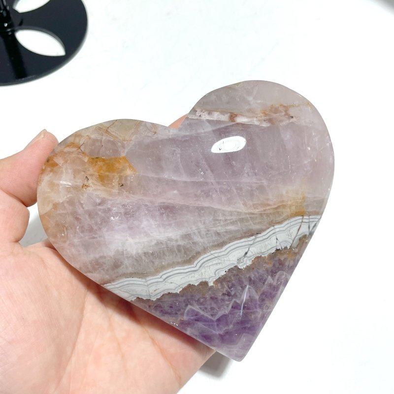 6 Pieces Amethyst Mixed Agate Heart With Stand - Wholesale Crystals