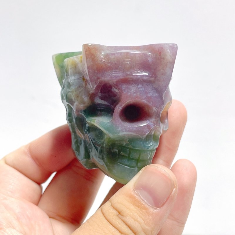 6 Pieces Colorful Ocean Jasper King Skull Carving - Wholesale Crystals