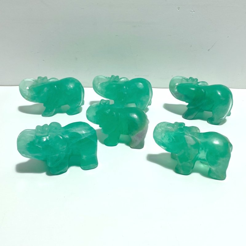 6 Pieces Green Fluorite Elephant Carving - Wholesale Crystals