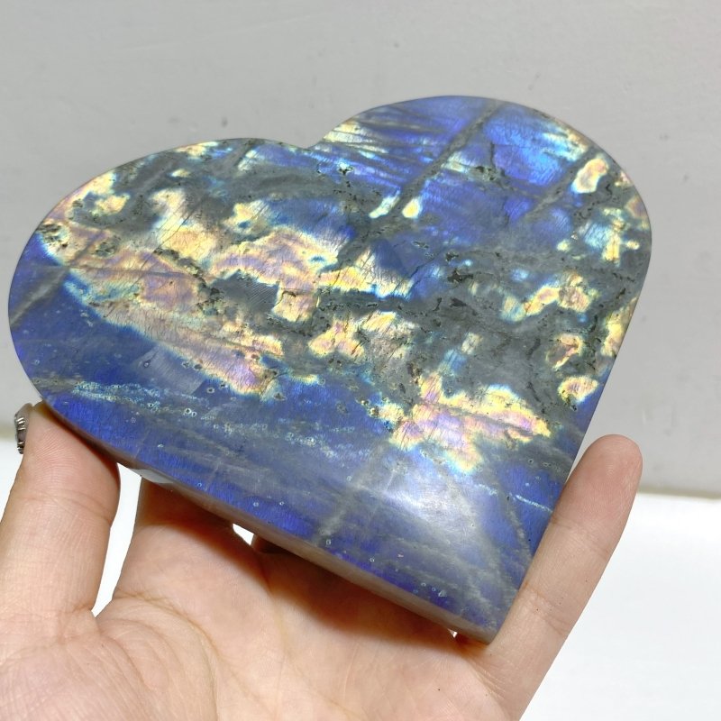 6 Pieces Large Labradorite Heart With Stand -Wholesale Crystals