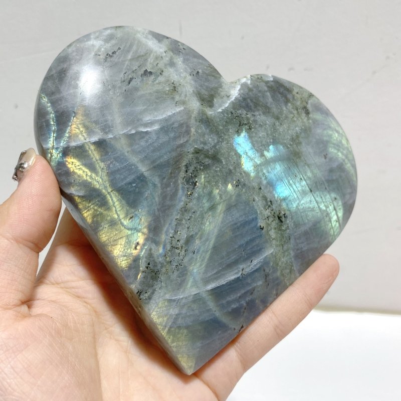 6 Pieces Large Labradorite Heart With Stand -Wholesale Crystals