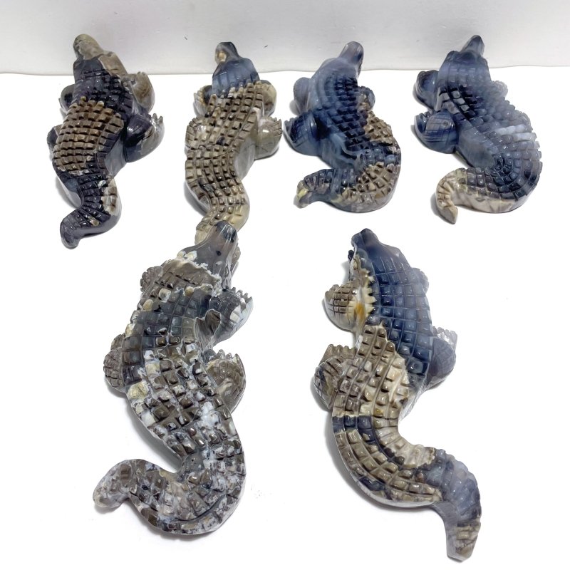 6 Pieces Large Volcano Agate Crocodile Carving(UV - Reactive) - Wholesale Crystals