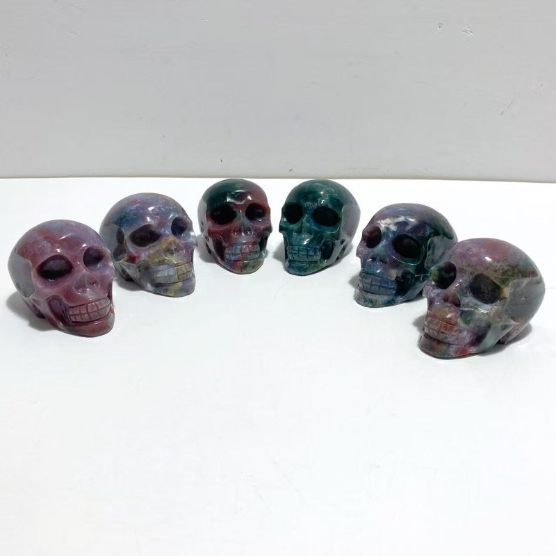 6 Pieces Ocean Jasper Skull Carving - Wholesale Crystals